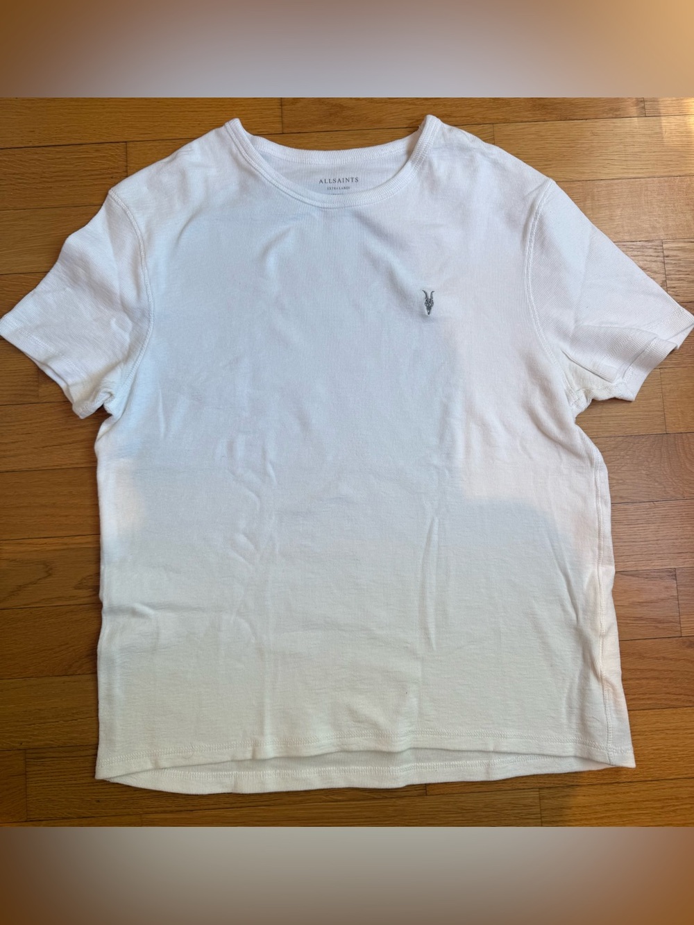 AllSaints White Short Sleeve Crew Tee with Embroidered Logo
